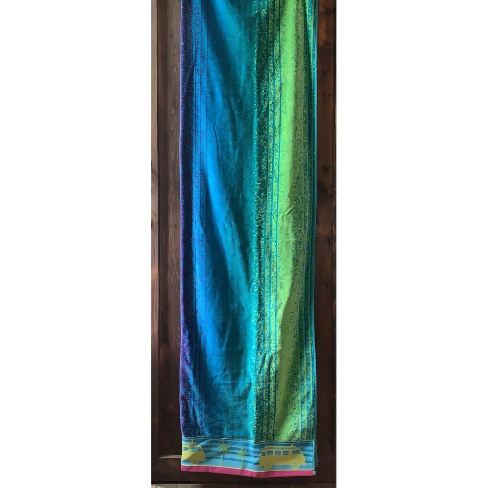 Resort Living Beach Towel Rainbow Bus Thick Cotton Soft 72"x41" Multicolor EUC